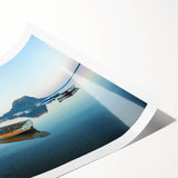 Extra large wall art featuring line art flowers in muted greens and browns on a rolled print.