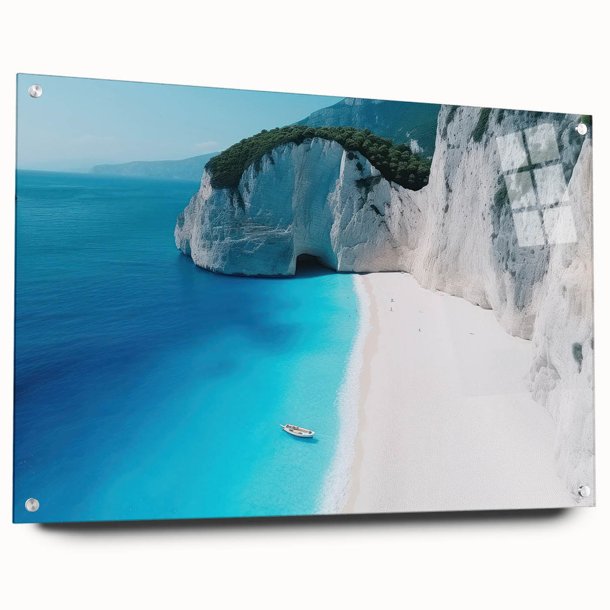 Acrylic print of the Caribbean Virgin Islands in vibrant blue and green tones, ideal for dining room decor.
