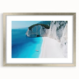 Extra large wall art featuring an abstract print of the Caribbean Virgin Islands in textured hues of blue and green.