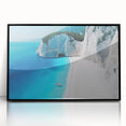 Large abstract wall art depicting the Caribbean Virgin Islands in vibrant blue and green tones, framed in black acrylic.