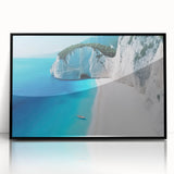 Large abstract wall art depicting the Caribbean Virgin Islands in vibrant blue and green tones, framed in black acrylic.