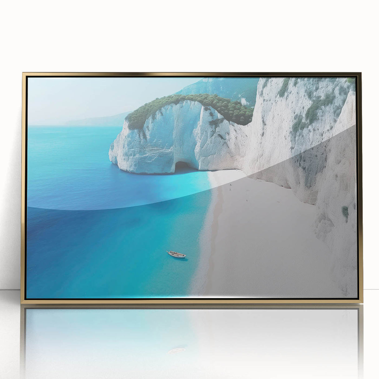 Art deco poster of Caribbean Virgin Islands in acrylic frame, featuring gold and blue tones, ideal for modern art wall decor.