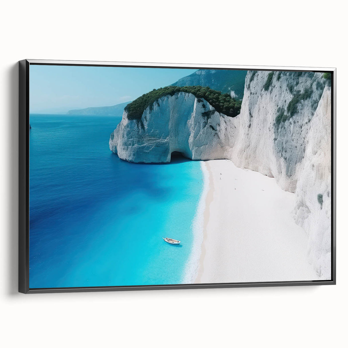 Black and white framed canvas of the Caribbean Virgin Islands landscape, ideal for bedroom wall decor.