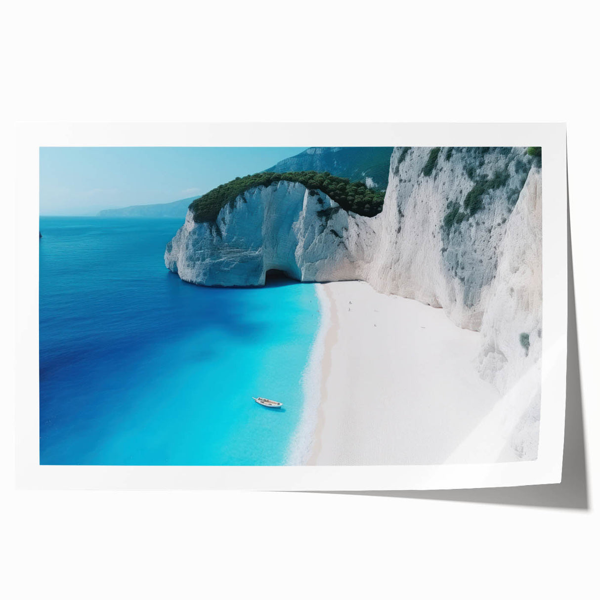 Caribbean Virgin Islands scenery on rolled print, featuring lush greenery and clear blue waters.