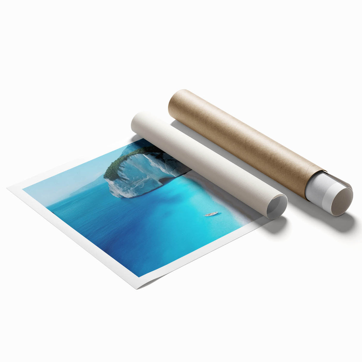 Extra large rolled print of the Caribbean Virgin Islands with vivid blue and green tones, ideal for classy bathroom wall art.