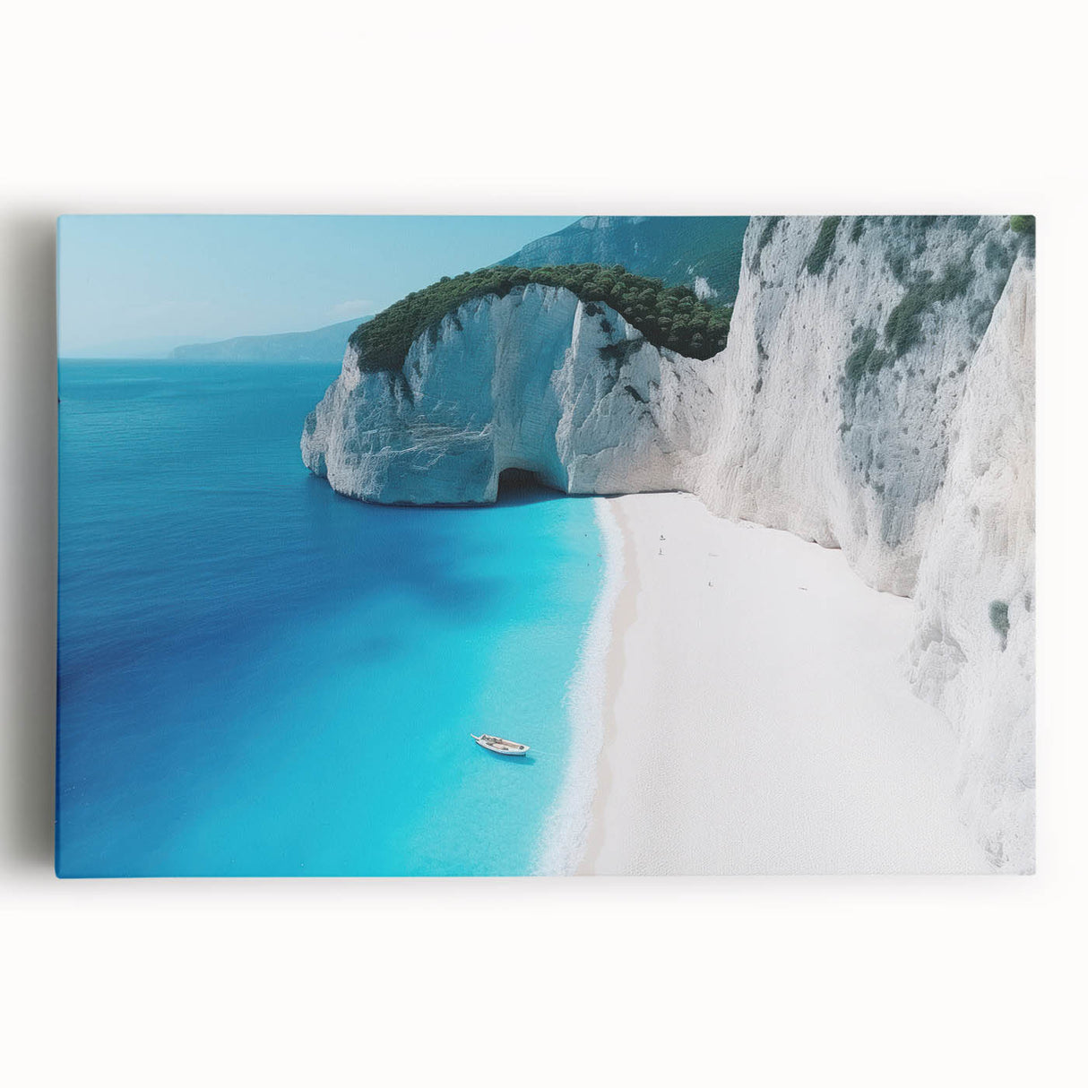 Black and white stretched canvas of Caribbean Virgin Islands scenery, suitable as large kitchen wall art or bedroom decor.