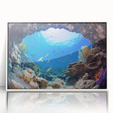 Art deco poster of a Central American scenery in Belize, framed in white acrylic, suitable for modern nursery wall art.