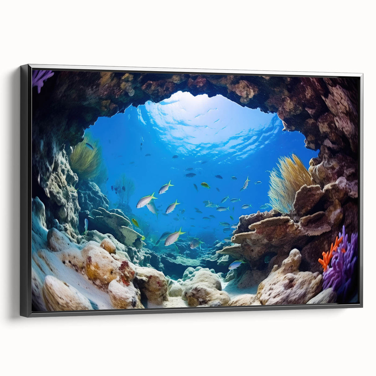 Black and white framed canvas of a Central American landscape, ideal for bedroom wall décor.