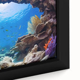 Framed canvas featuring a textured close-up of a colorful Central American scenery, ideal for living room decor.