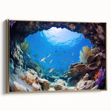 Framed canvas depicting a vintage-style Belize landscape in muted gold and black tones, ideal for bedroom wall art.