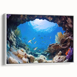 Vintage poster art of a colorful Central American scenery on extra large framed canvas, ideal for living room decor.