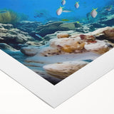 Art deco poster of a Belize scenery in muted green and blue tones on rolled canvas, suitable for dining room decor.