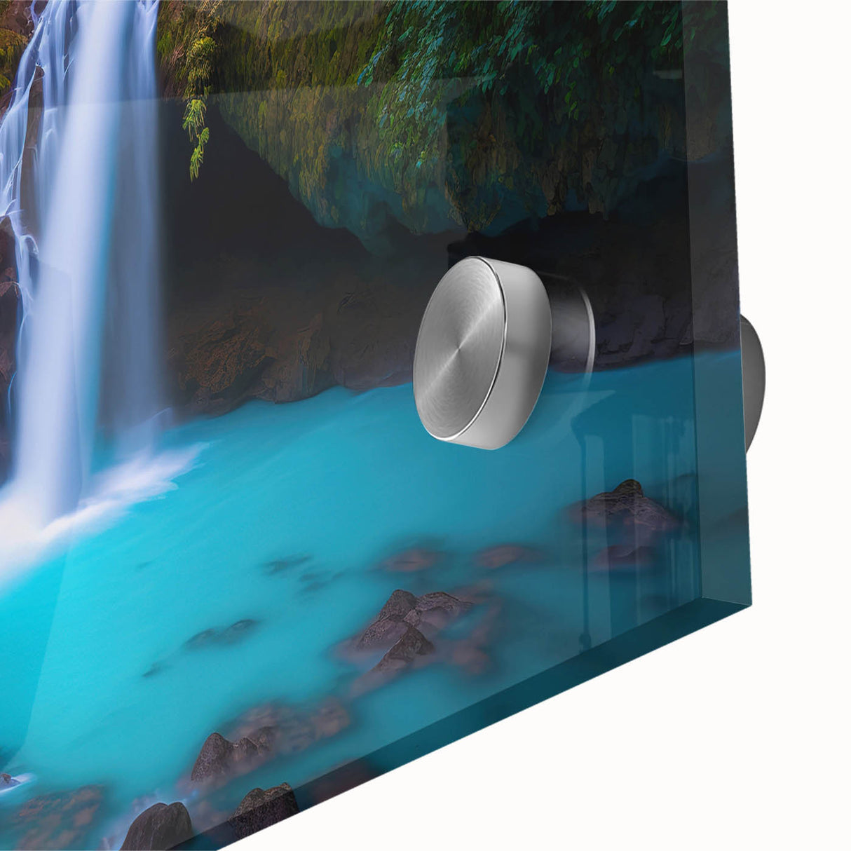 Large abstract wall art depicting a Central American scenery in Costa Rica on acrylic glass, in mid-century modernist style.