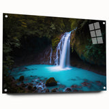 Acrylic print of a Costa Rican landscape, featuring lush greenery and a distant mountain.