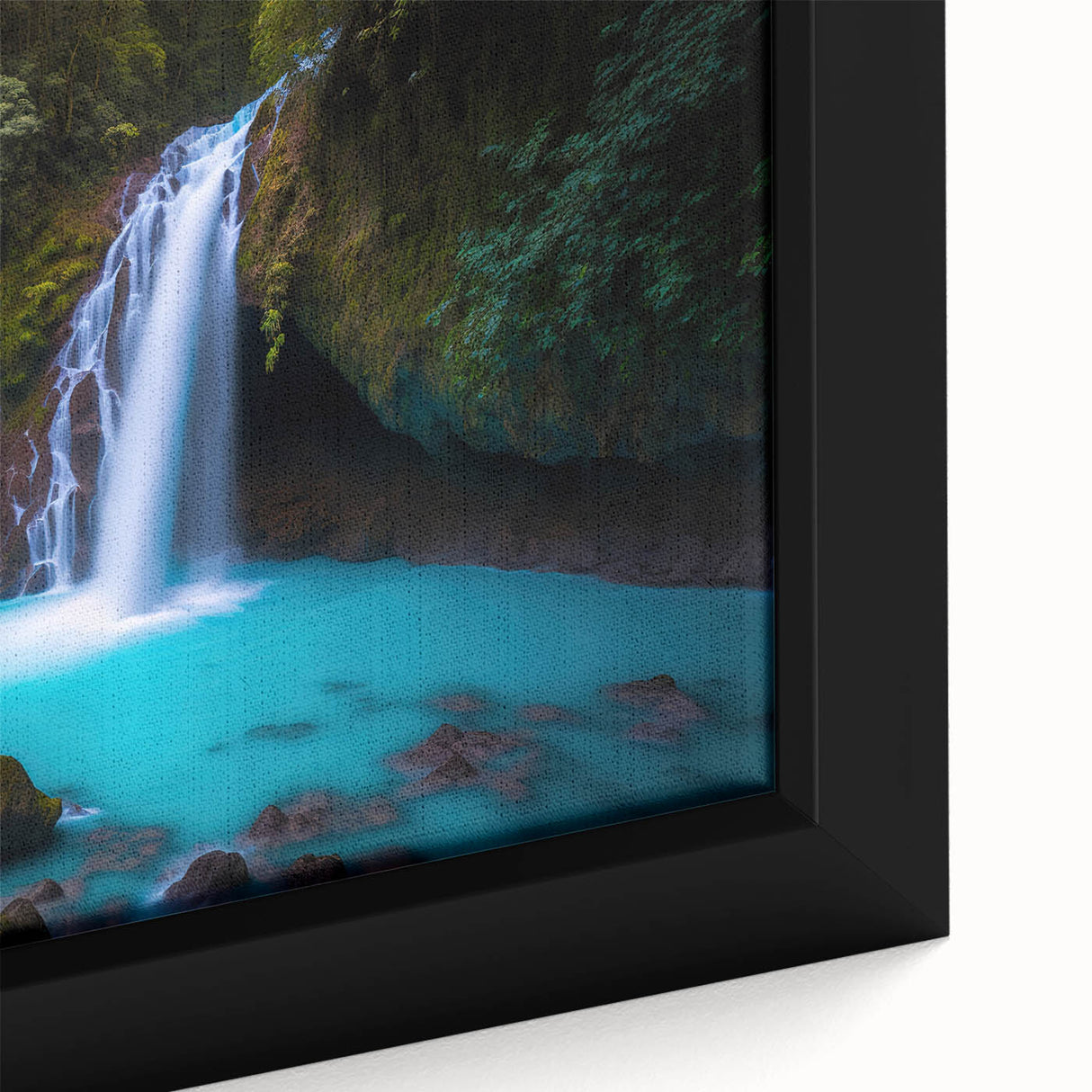 Extra large framed canvas featuring a textured depiction of a Costa Rican landscape in vibrant colors.