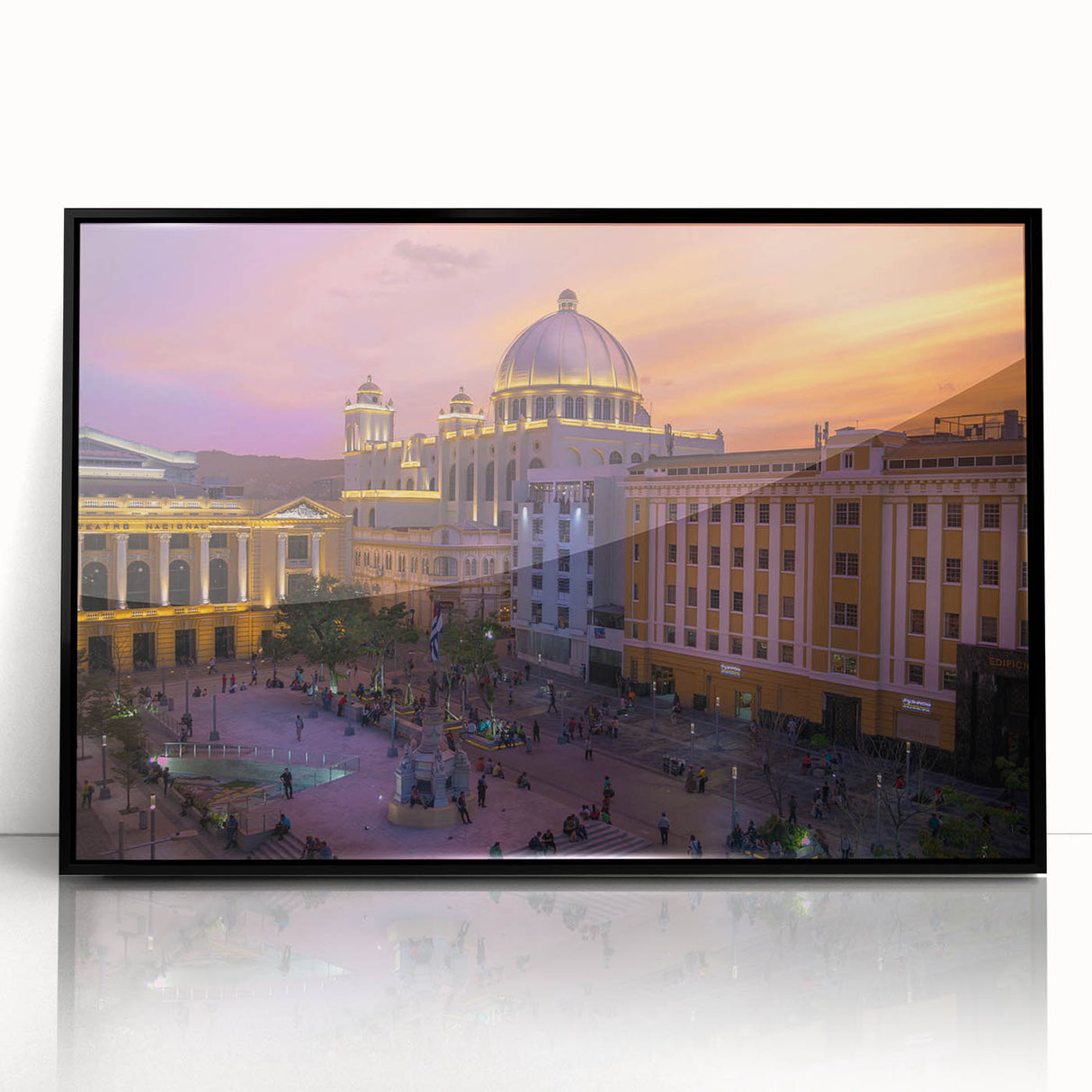 Large abstract wall art depicting a vibrant El Salvador landscape, framed in black acrylic, ideal for modern art wall decor.