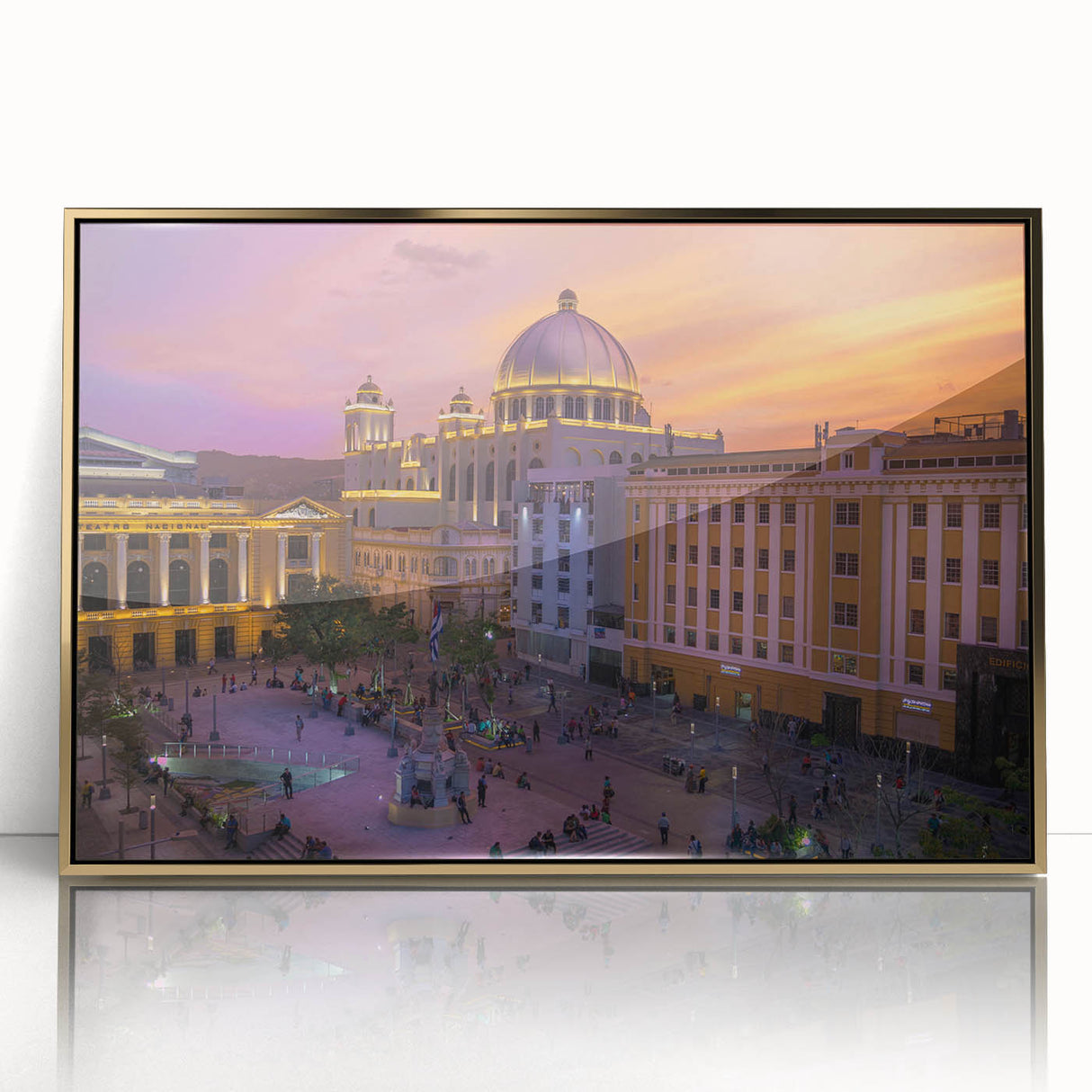 Acrylic print of a vibrant El Salvador landscape in gold frame, ideal for modern art wall decor.