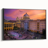 Black and white landscape art painting of a Central American scenery on a framed canvas, suitable for bedroom decor.