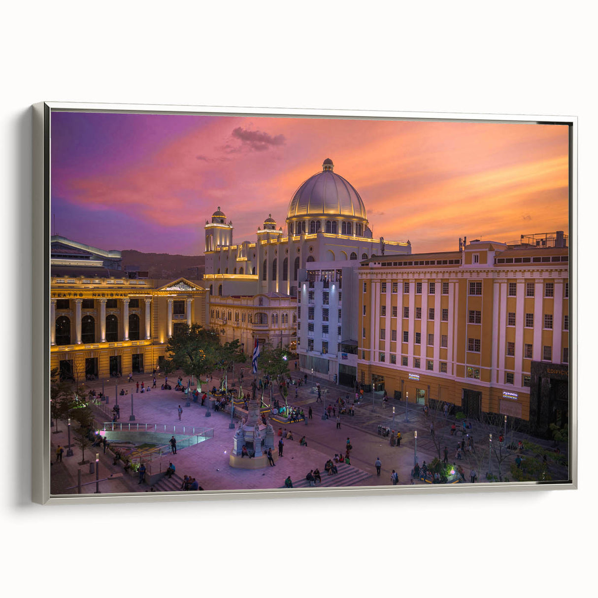 Vintage poster art of a Central American scenery on a framed canvas, featuring vibrant colors, perfect for living room decor.