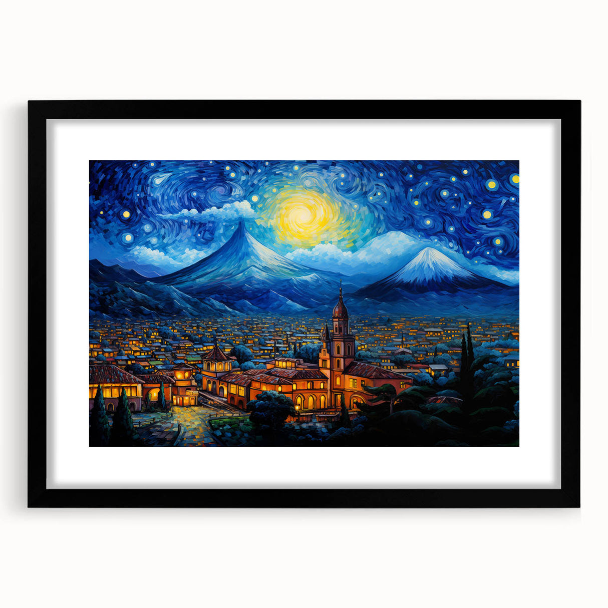 Extra large abstract art print featuring colorful, textured scenery of Central America, ideal for living room decor.
