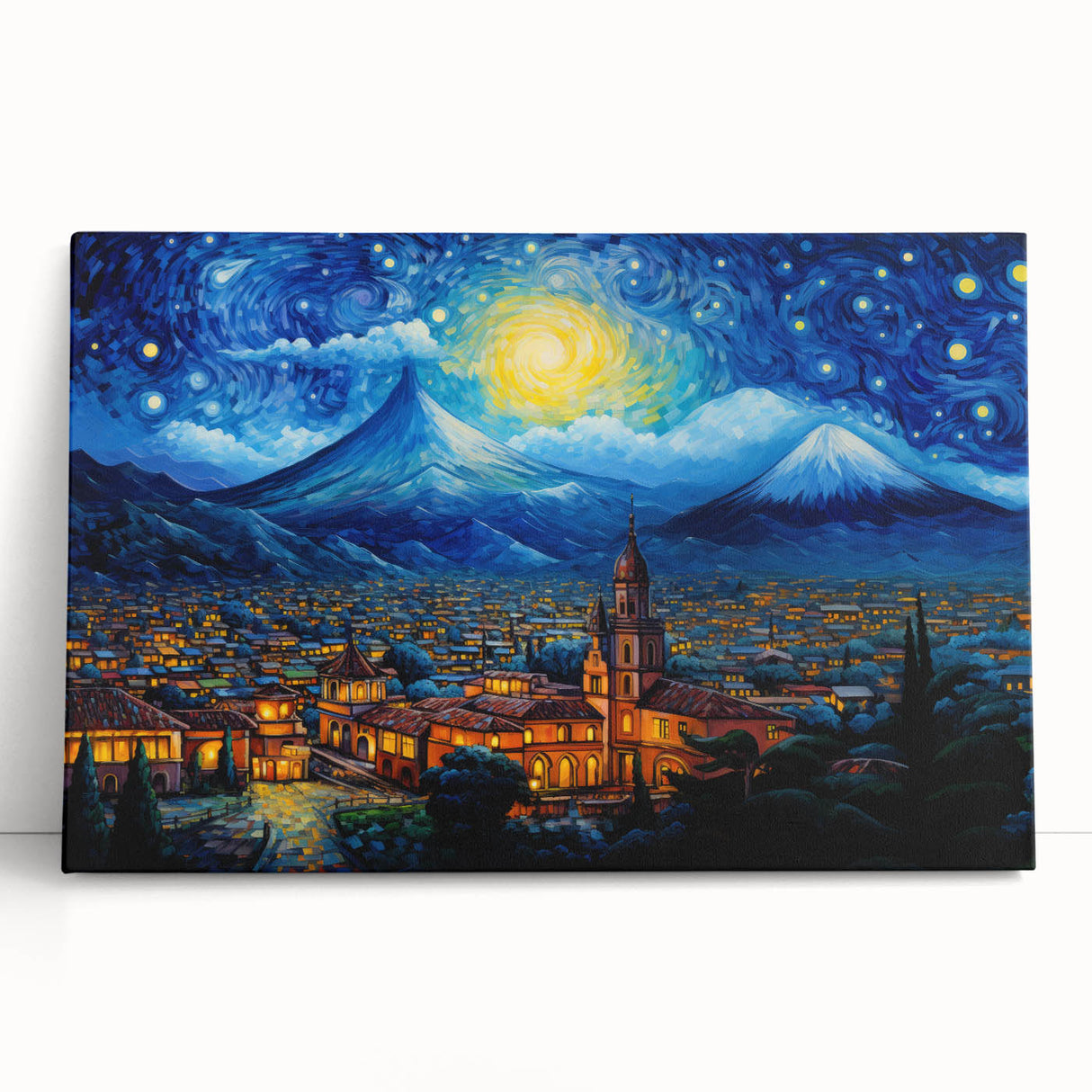 Black and white photograph of a Guatemalan landscape on a large stretched canvas, ideal for kitchen wall art.