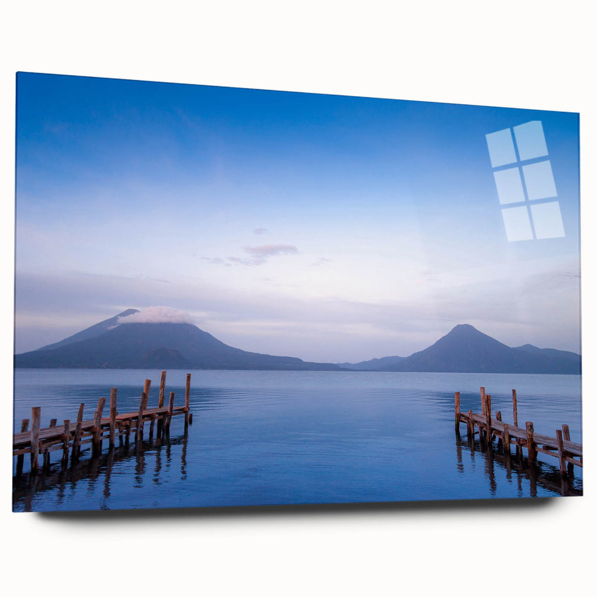 Large abstract wall art of a Nicaraguan landscape in vibrant hues on acrylic glass, ideal for bedroom or dining room decor.
