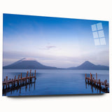 Large abstract wall art of a Nicaraguan landscape in vibrant hues on acrylic glass, ideal for bedroom or dining room decor.