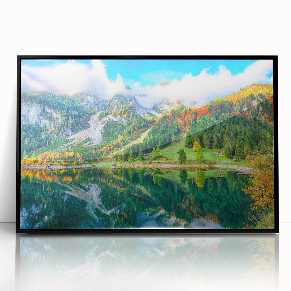 Large abstract wall art depicting a European landscape in muted earth tones on a framed acrylic.