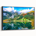 Black and white framed canvas depicting a vintage Austrian landscape, ideal for bedroom wall art.