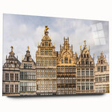 Large abstract wall art of a European scenery in muted earth tones, printed on acrylic glass.