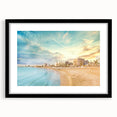 Abstract art print depicting a vibrant, colorful European scenery on a large, textured canvas, ideal for living room decor.