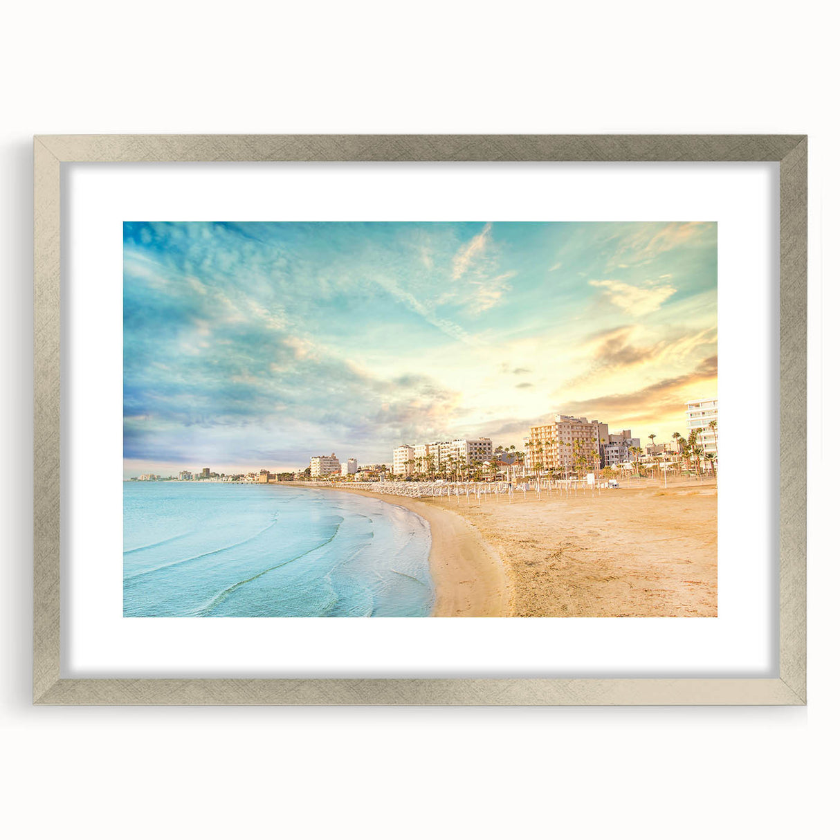 Extra large abstract art print of a European Cyprus landscape in muted earth tones on a textured canvas.