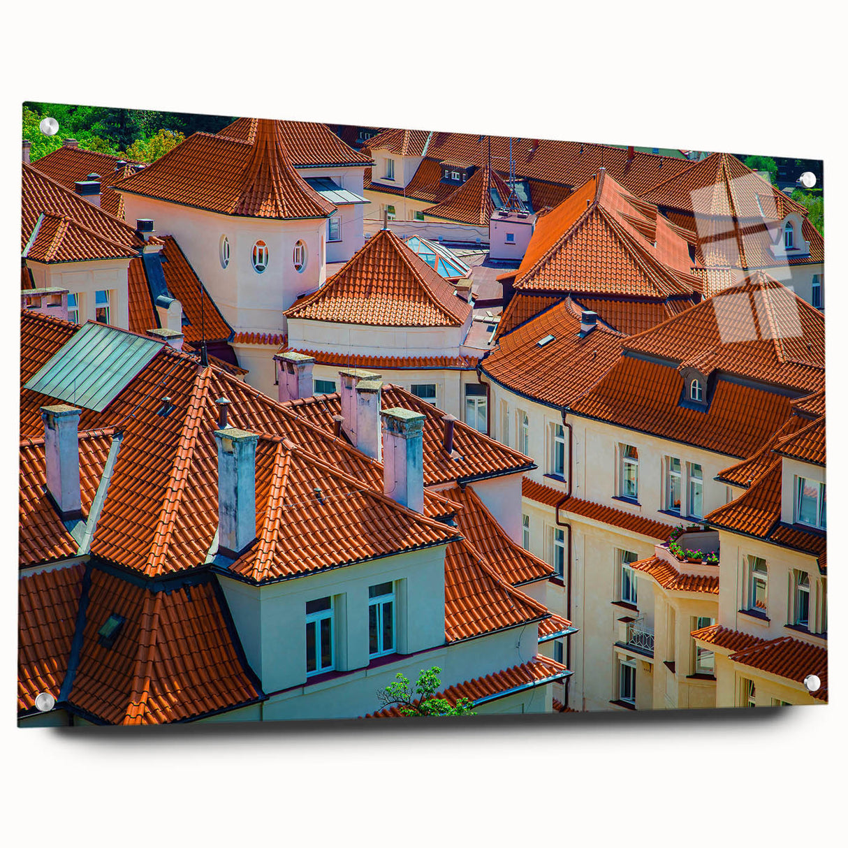 Acrylic print of Prague scenery in muted earth tones, suitable for bedroom or dining room decor.