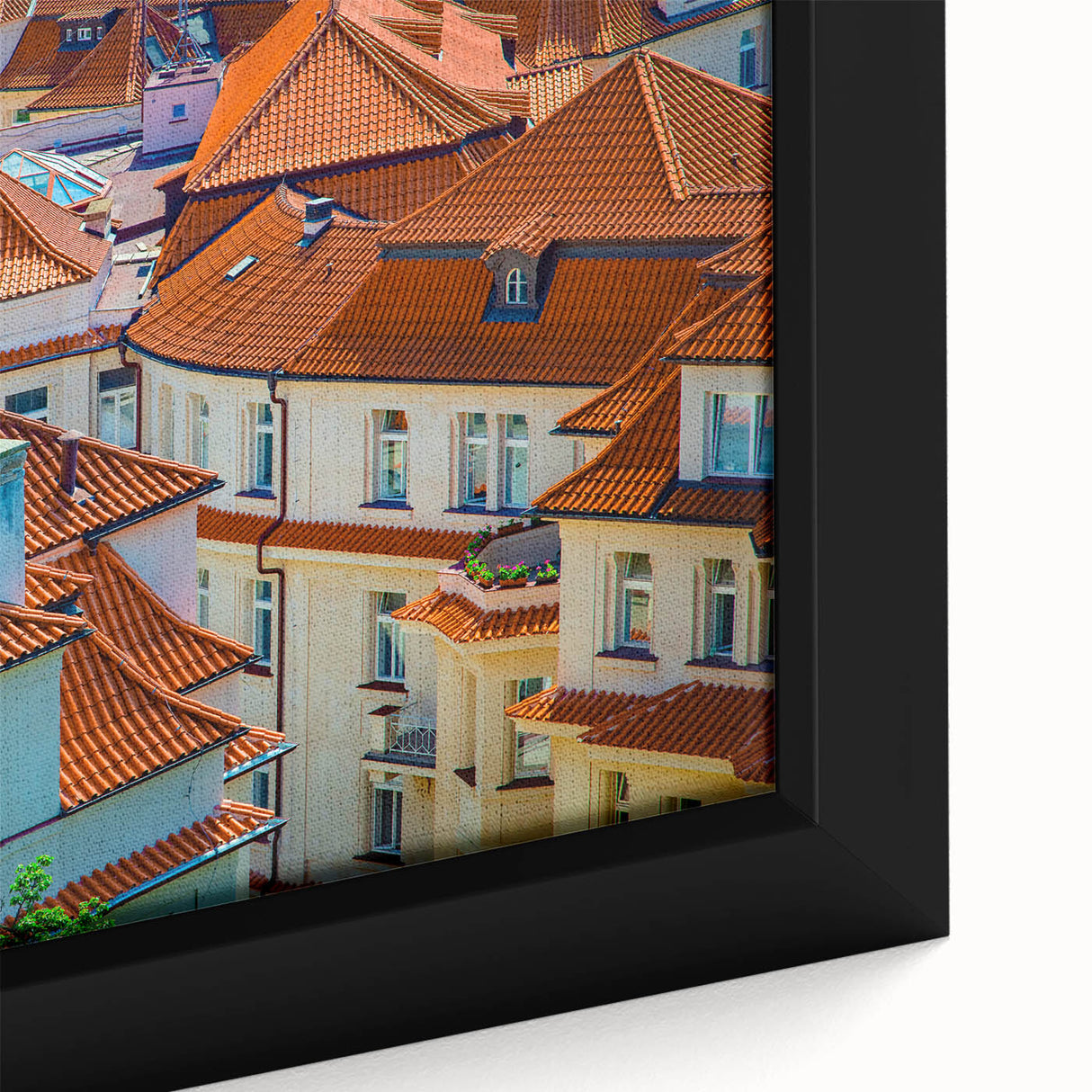 Extra large framed canvas featuring a textured black depiction of Prague with colorful accents, ideal for living room decor.