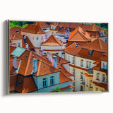 Landscape art painting of Prague with colorful palette on framed canvas, ideal for living room decor.