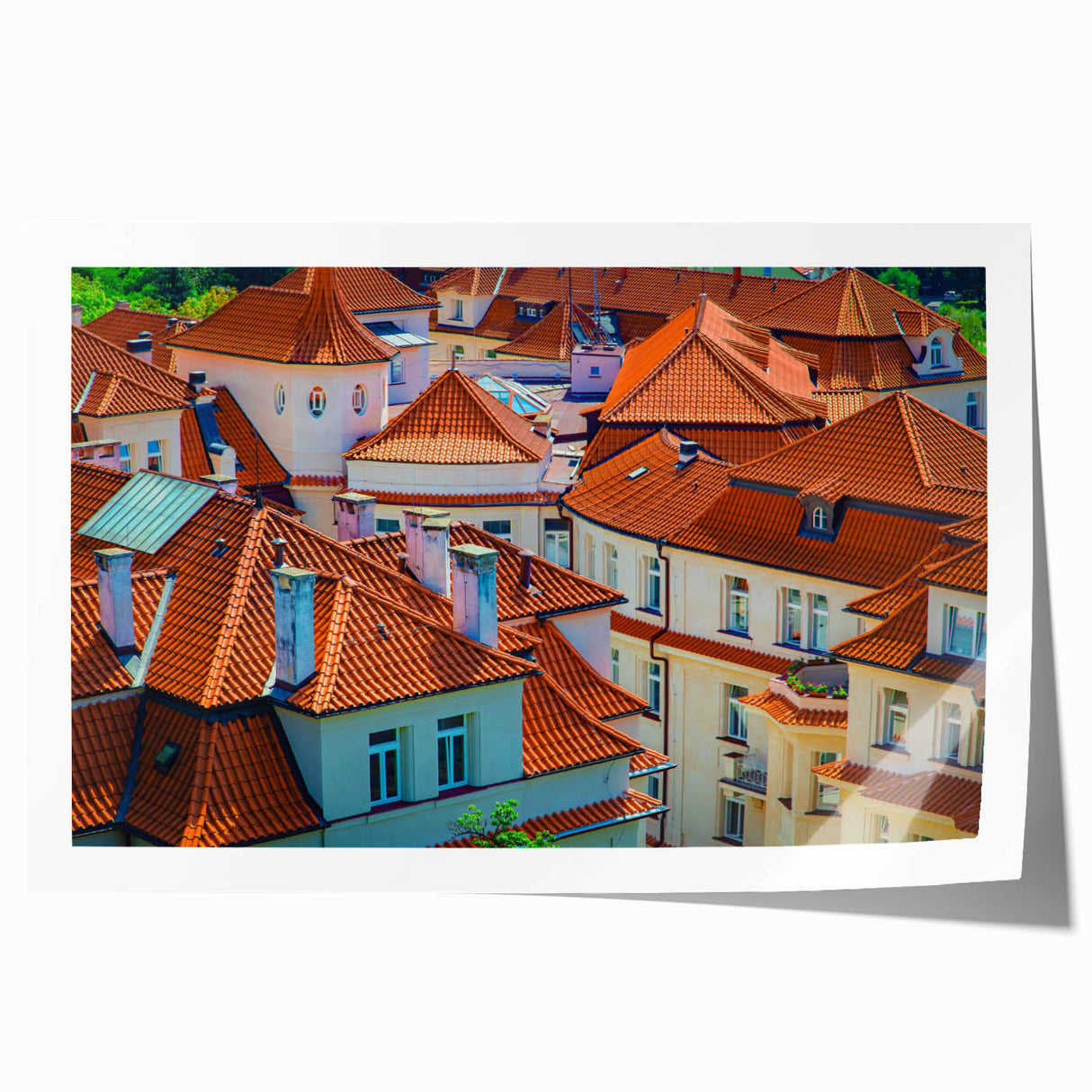 Extra large rolled print of Prague scenery with muted earth tones, ideal for art wall dining room.