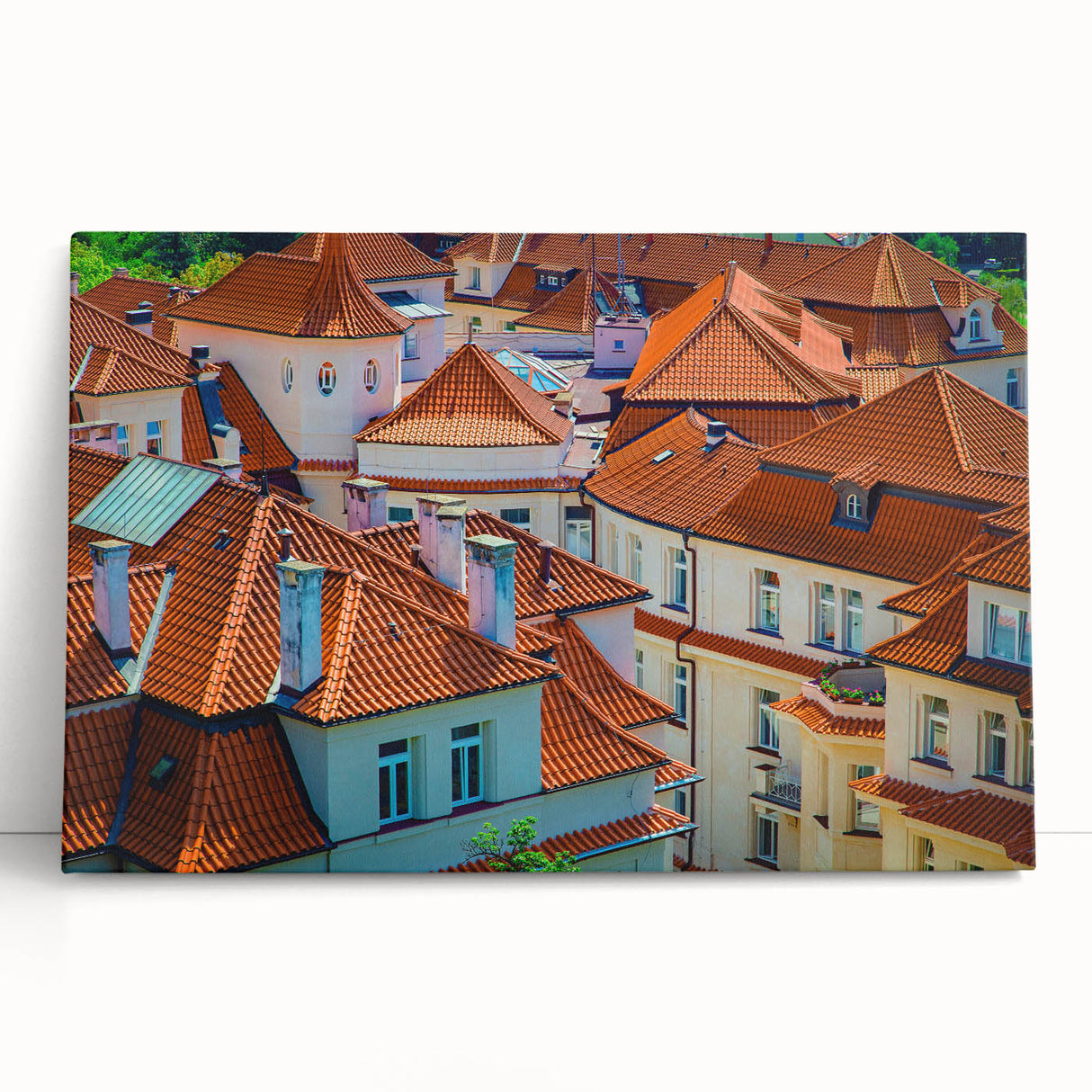 Black and white large art print of Prague cityscape on stretched canvas, ideal for kitchen wall art.