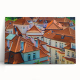 Black and white large art print of Prague cityscape on stretched canvas, ideal for kitchen wall art.