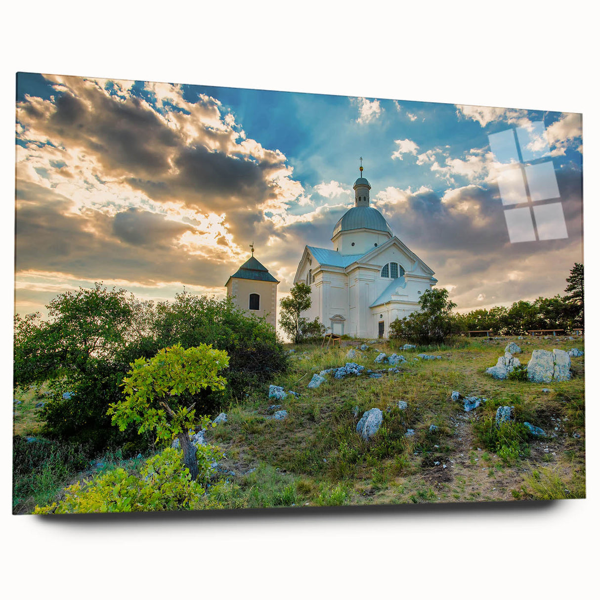 Large abstract art print of a Czech Republic scenery in muted earth tones on acrylic glass.