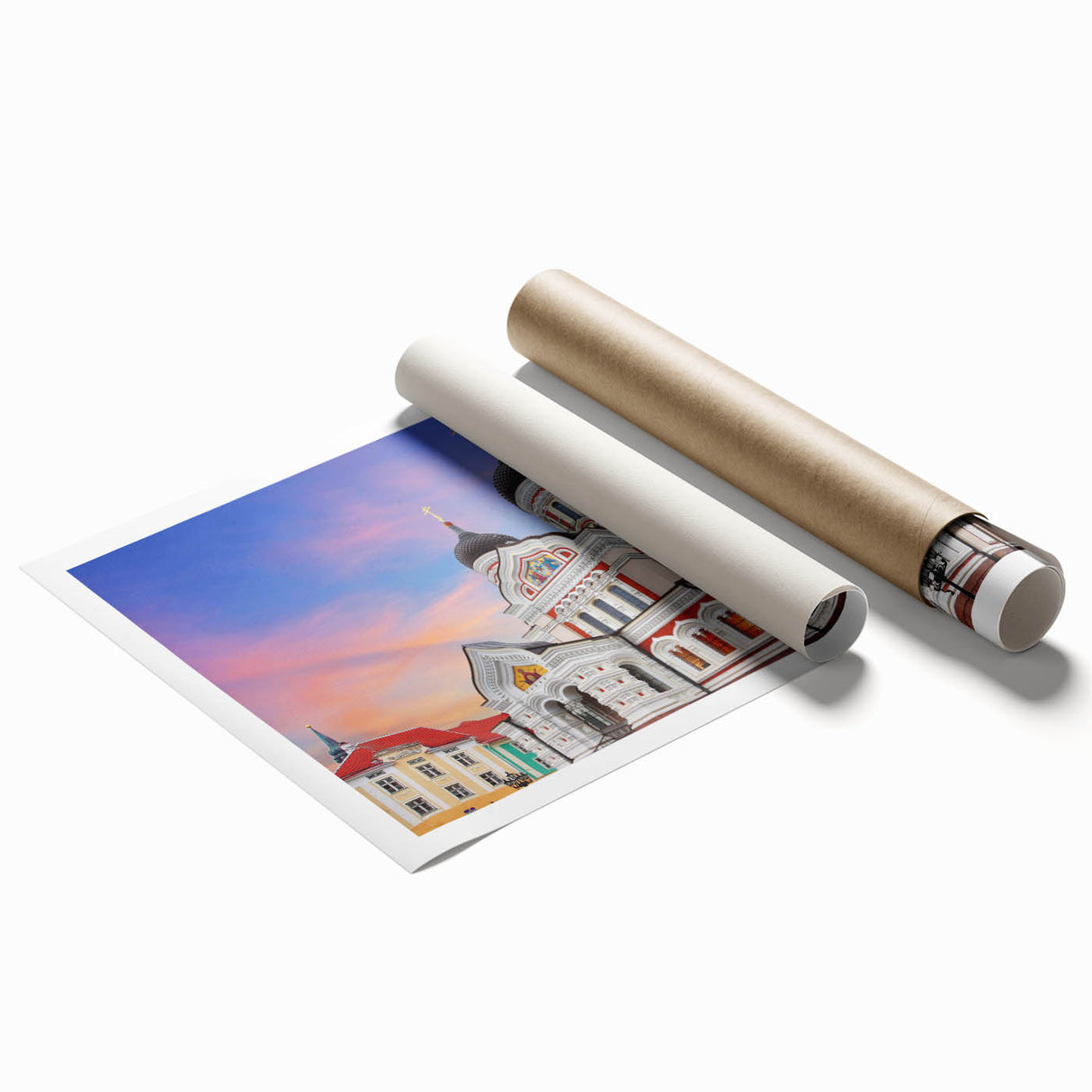 Extra large rolled print of a European Estonian scenery with vibrant floral elements, ideal for classy bathroom wall art.