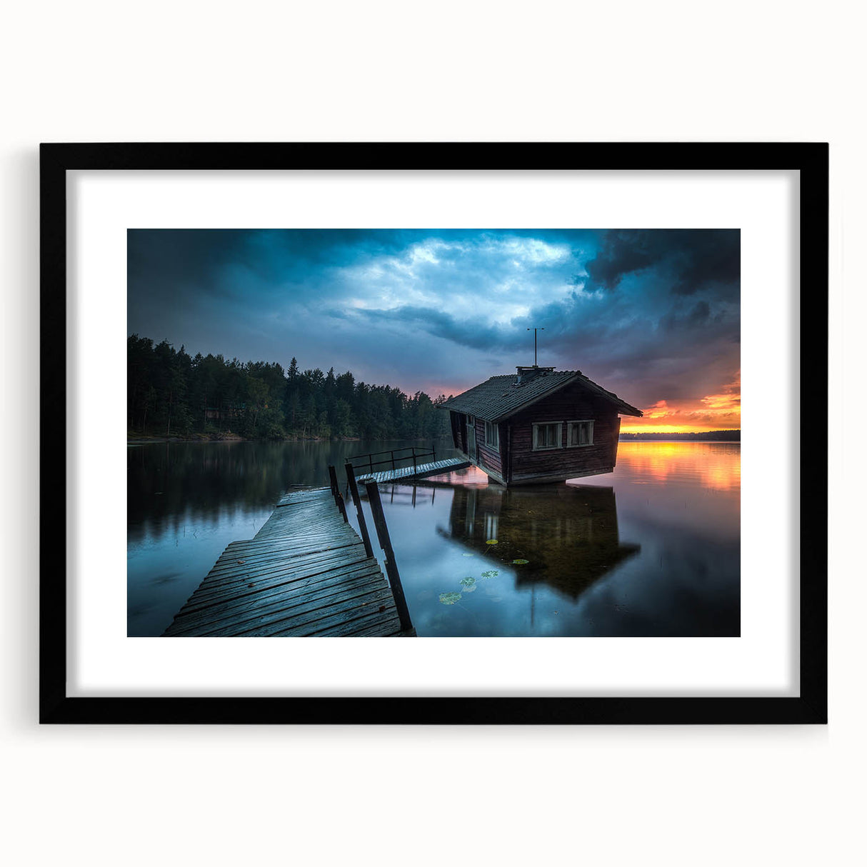 Abstract art print featuring a textured, colorful depiction of a European scenery on an extra large black framed canvas.