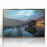 Art deco style poster of a European scenery in Finland, featuring muted gold tones on a framed acrylic.