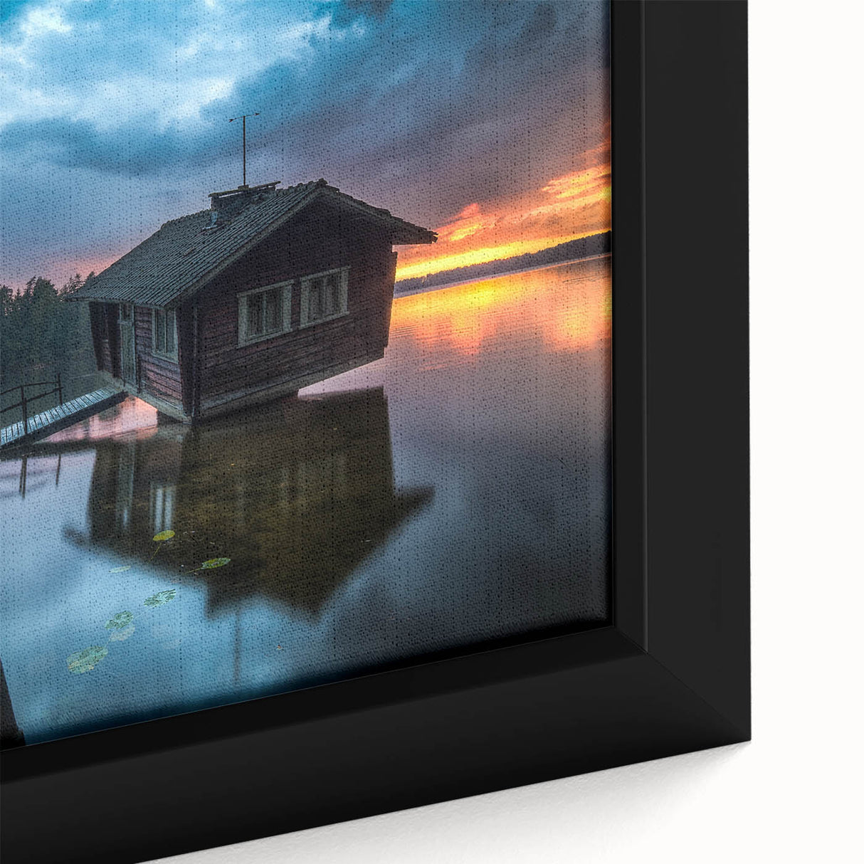 Extra large framed canvas featuring a black textured background with colorful abstract shapes, ideal for living room decor.