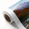 Art Deco poster of the French Alps in muted blue and green tones on rolled canvas, ideal for nursery wall art.