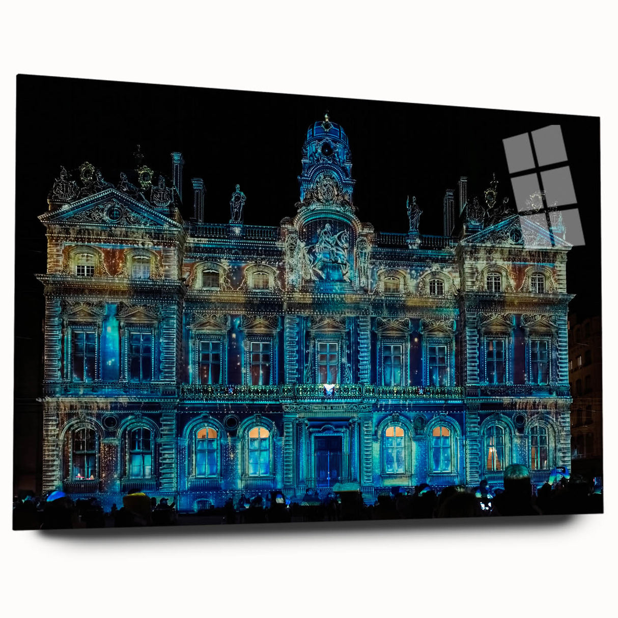 Acrylic print of a large abstract depiction of Lyon, France in muted blue and gray tones.