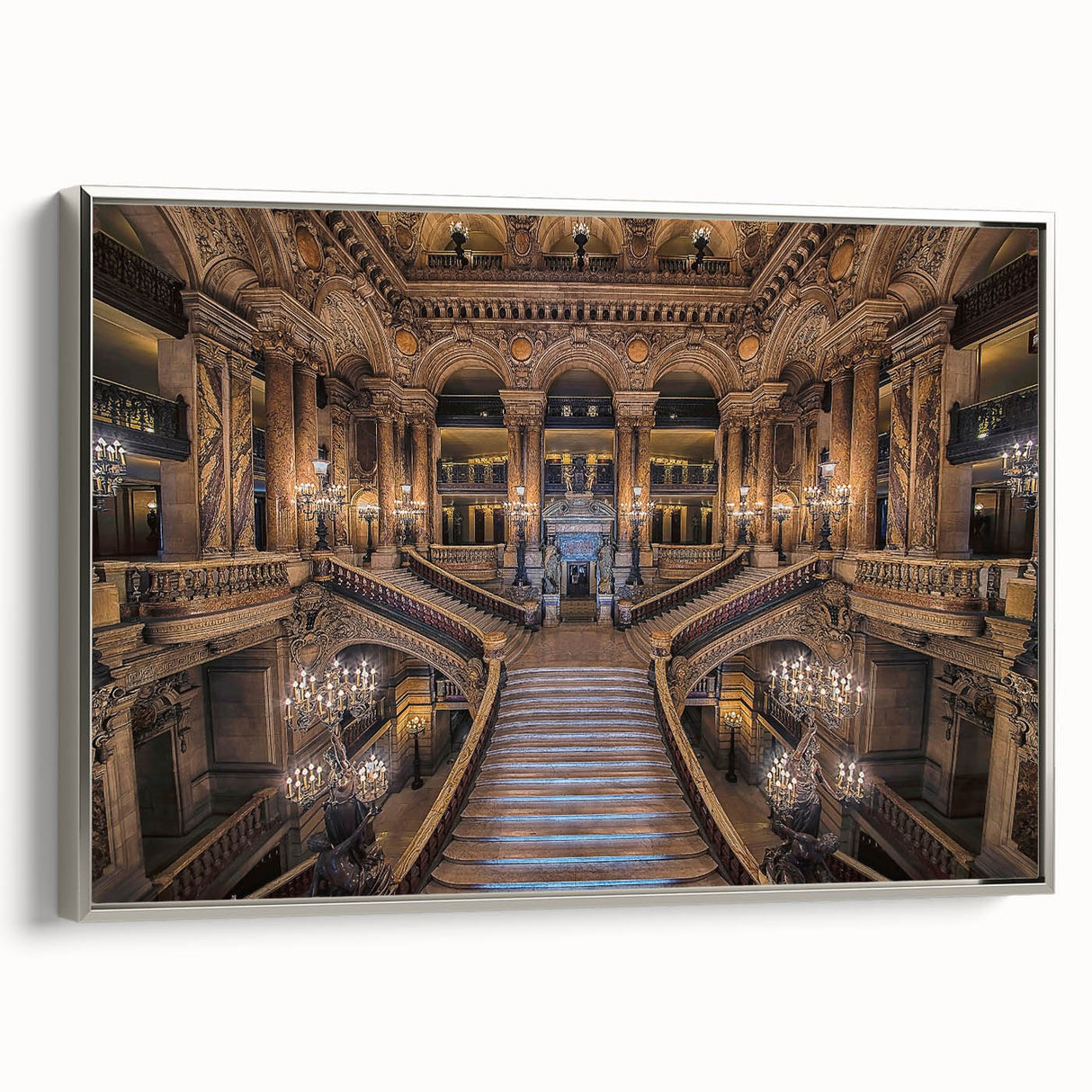 Framed canvas depicting a vintage-style Paris landscape in colorful art tones.