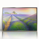 Large art print of a Provence landscape in muted earth tones on a silver-framed acrylic, ideal for modern art wall decor.