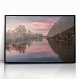 Large abstract wall art depicting a stylized scene of southern France, in muted earth tones on a black framed acrylic.