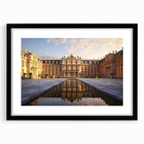 Extra large abstract art print of Versailles scenery in vibrant, colorful hues on a textured canvas, framed in black.