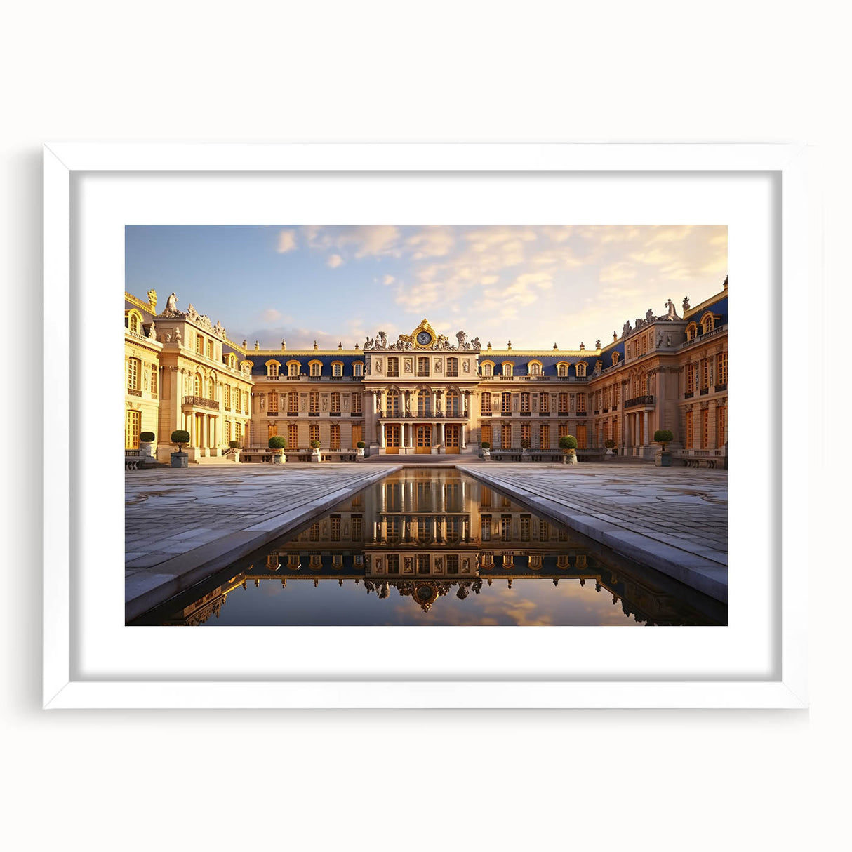 Textured abstract art print depicting Versailles scenery in muted earth tones, framed with a white mat.